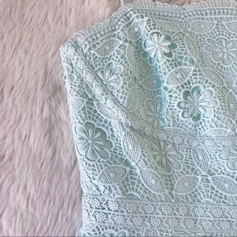 GIANNI BINI Mint Green Lace Midi Dress Cocktail Spaghetti Strap‎ Size 2 New